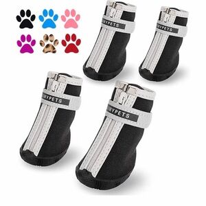 Black Dog Boots with Reflective White Strap - 4 Pack